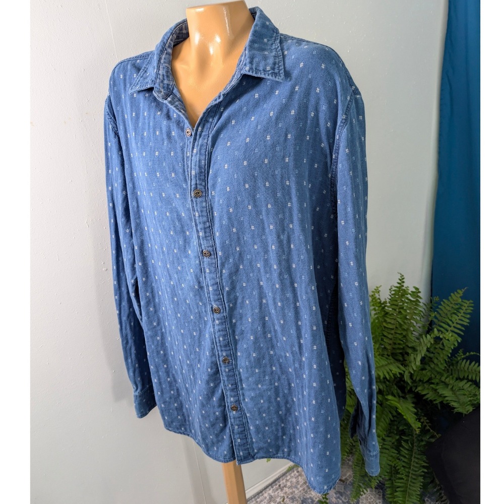 Weatherproof Vintage Button Down Shirt Womens XXL Blue Dobby Cotton Long Sleeve‎